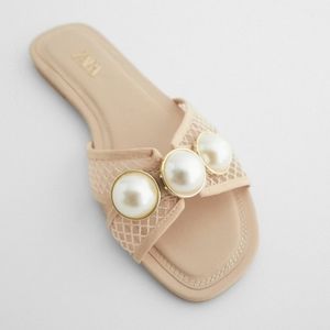 Pearl Zara Womens Flats Pearl Beads Pearl Flat Sandals Zara Zara Shoes Zara  Pearl Sandals